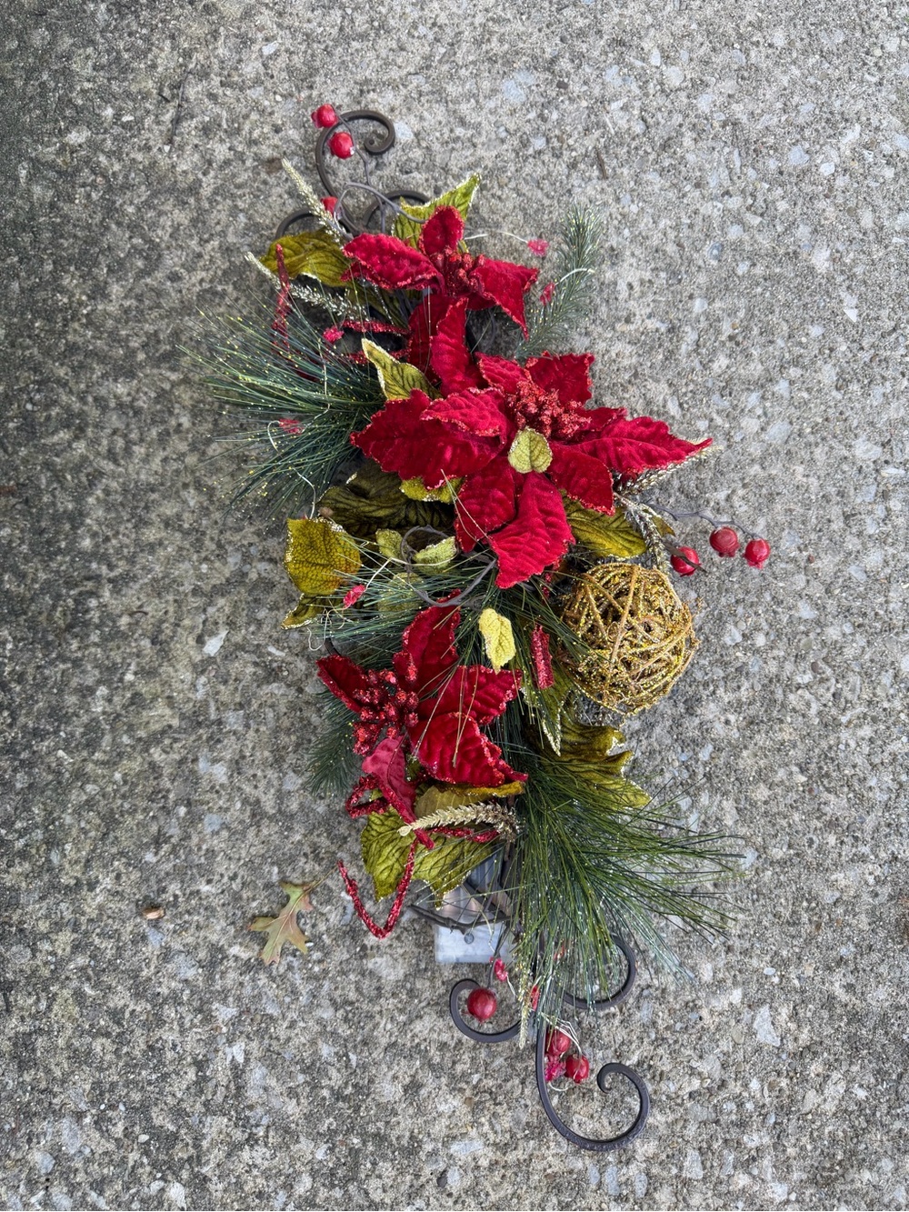 Vintage Wrought Iron Scroll Wall hanging With Artificial Christmas Greenery 26"